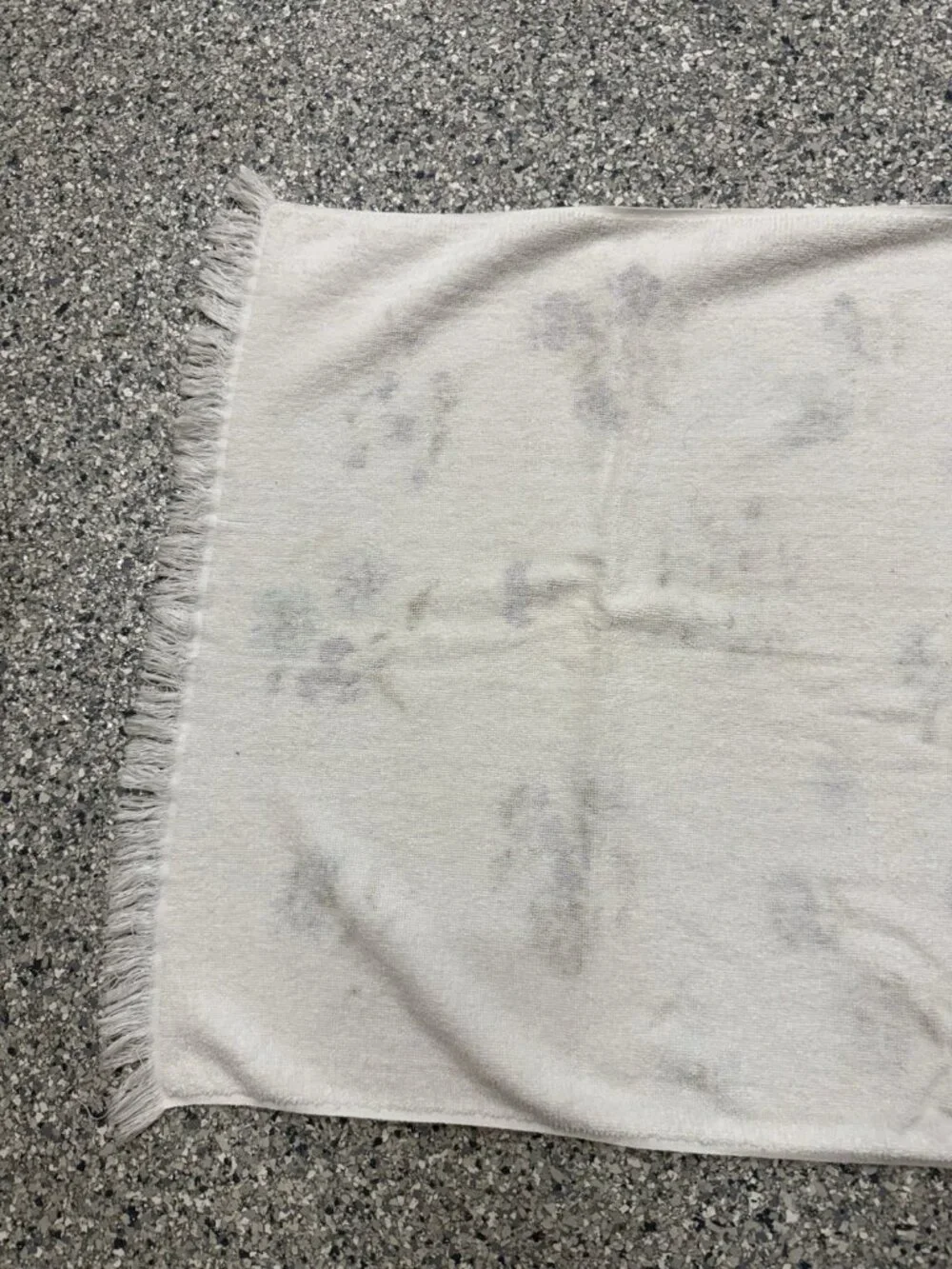 St Marys Vintage Bath Towel Blue Purple Fringe Floral Bath Towel Flowers White